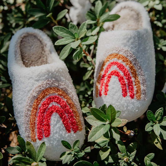 Rainbow Fuzzy Slippers for Women M/L