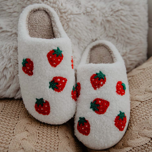 Strawberry Fuzzy Slippers for Women M/L