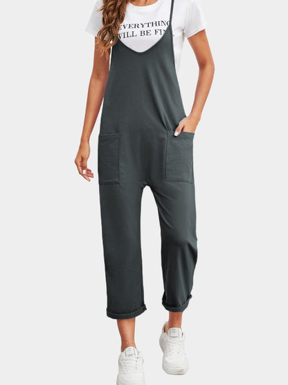 Full Size Spaghetti Strap Straight Leg Jumpsuit with Pockets